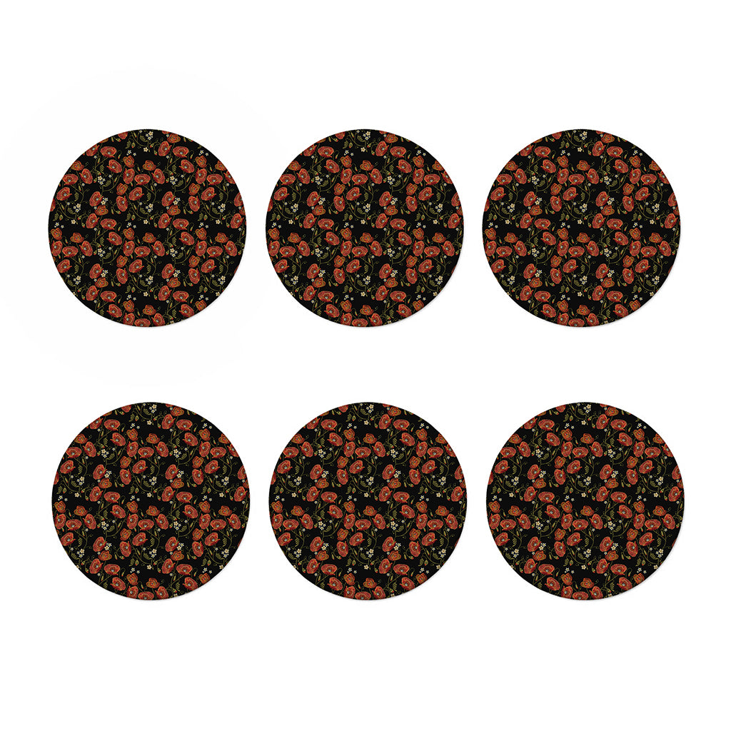 Embroidery Poppy Pattern Print Coaster Set