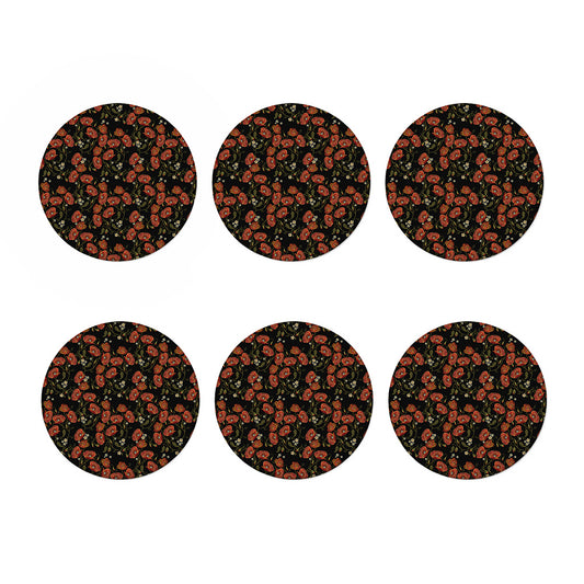 Embroidery Poppy Pattern Print Coaster Set