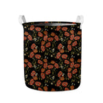 Embroidery Poppy Pattern Print Collapsible Laundry Basket