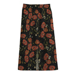 Embroidery Poppy Pattern Print Cotton Front Slit Maxi Skirt