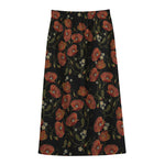 Embroidery Poppy Pattern Print Cotton Front Slit Maxi Skirt