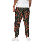 Embroidery Poppy Pattern Print Cotton Pants