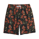 Embroidery Poppy Pattern Print Cotton Shorts
