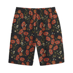 Embroidery Poppy Pattern Print Cotton Shorts