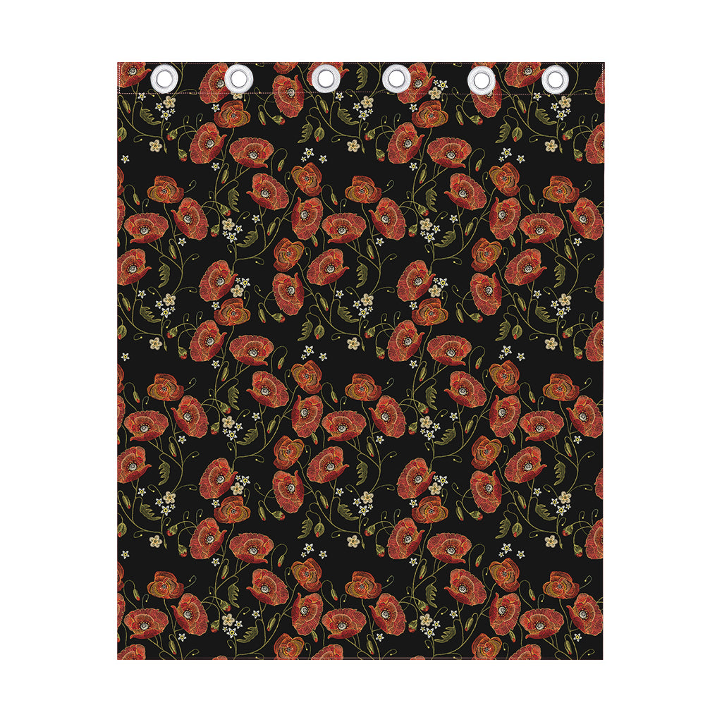 Embroidery Poppy Pattern Print Curtain
