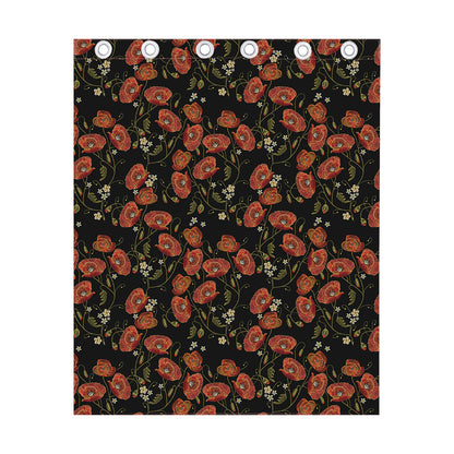 Embroidery Poppy Pattern Print Curtain