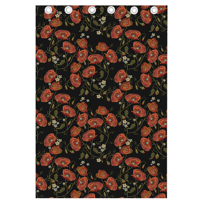 Embroidery Poppy Pattern Print Curtain