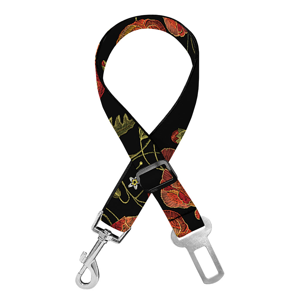 Embroidery Poppy Pattern Print Dog Seat Belt