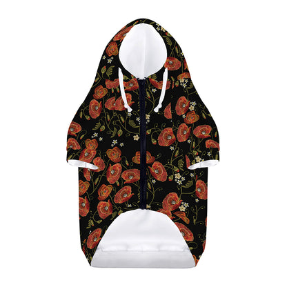 Embroidery Poppy Pattern Print Dog Zip Up Hoodie
