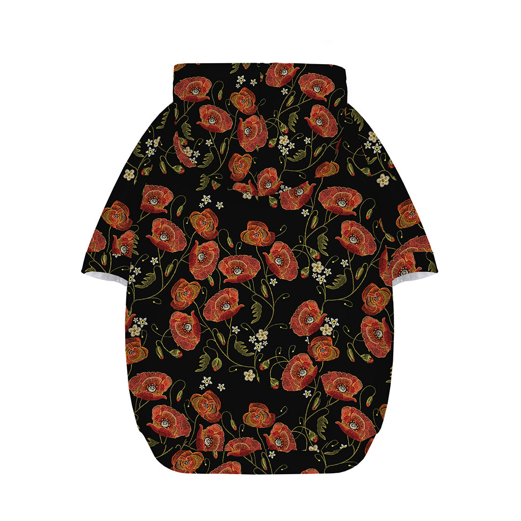 Embroidery Poppy Pattern Print Dog Zip Up Hoodie