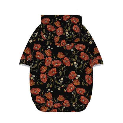 Embroidery Poppy Pattern Print Dog Zip Up Hoodie