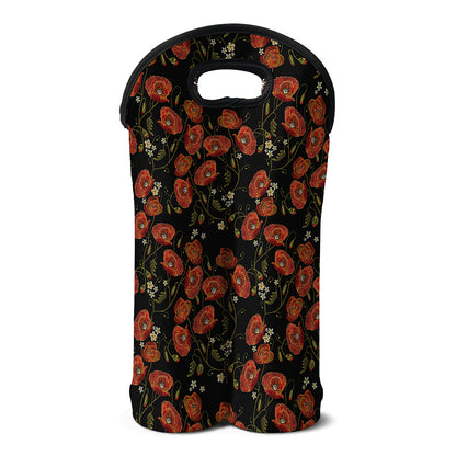 Embroidery Poppy Pattern Print Double Neoprene Wine Tote