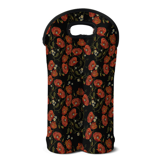 Embroidery Poppy Pattern Print Double Neoprene Wine Tote