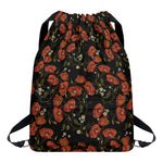 Embroidery Poppy Pattern Print Drawstring Backpack