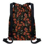 Embroidery Poppy Pattern Print Drawstring Backpack