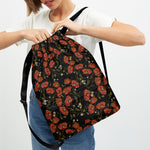 Embroidery Poppy Pattern Print Drawstring Backpack