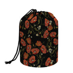 Embroidery Poppy Pattern Print Drawstring Makeup Bag