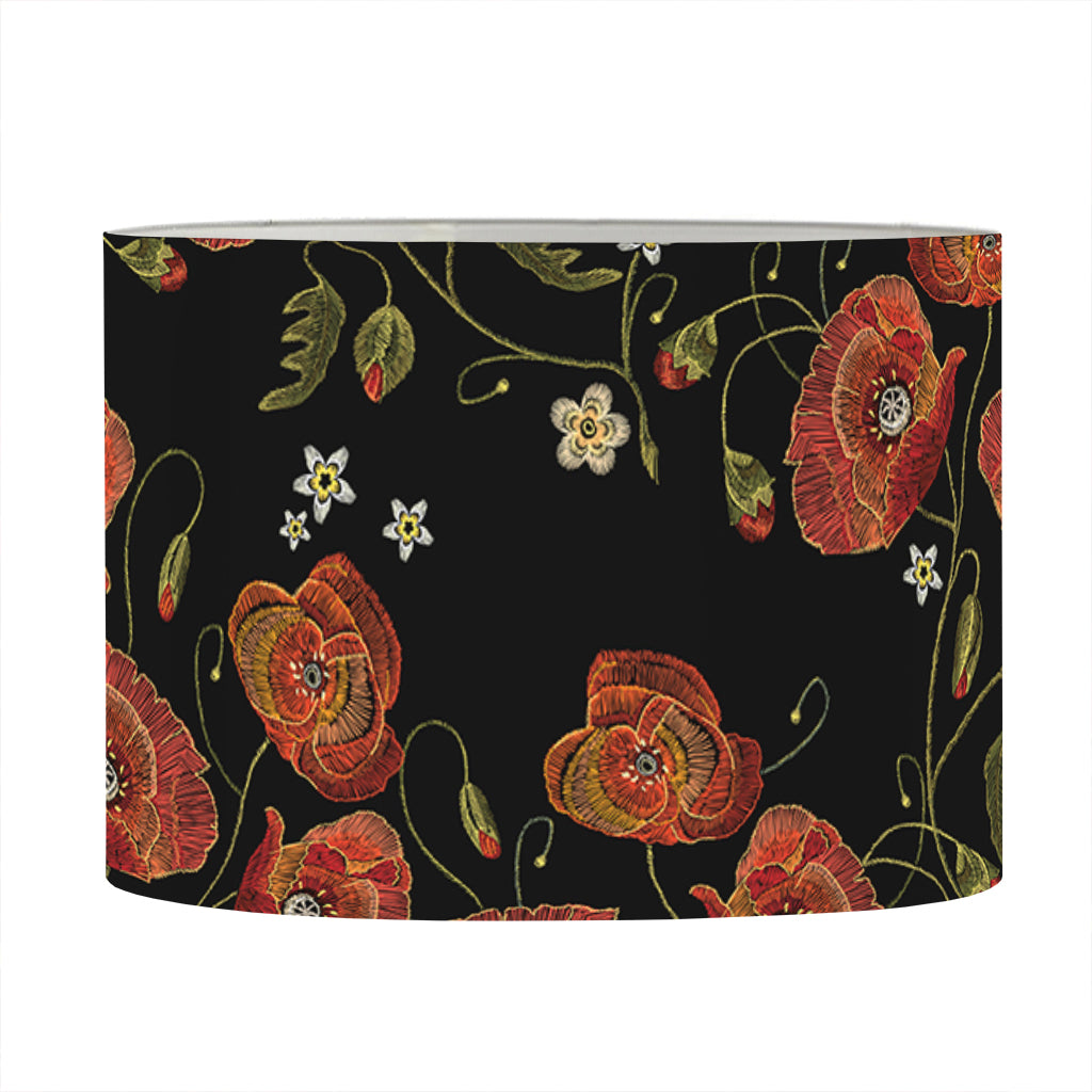 Embroidery Poppy Pattern Print Drum Lamp Shade