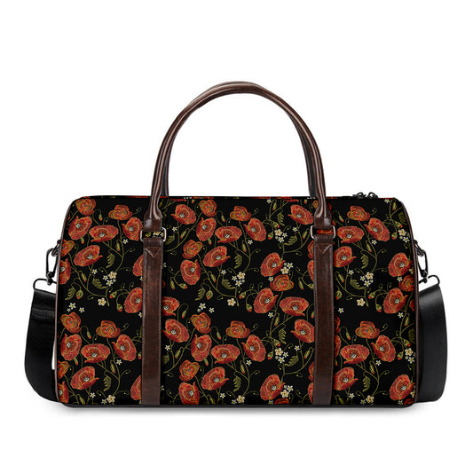 Embroidery Poppy Pattern Print Duffle Bag