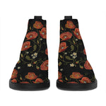 Embroidery Poppy Pattern Print Flat Ankle Boots