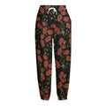 Embroidery Poppy Pattern Print Fleece Lined Knit Pants