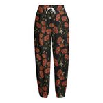 Embroidery Poppy Pattern Print Fleece Lined Knit Pants