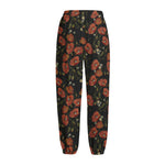 Embroidery Poppy Pattern Print Fleece Lined Knit Pants