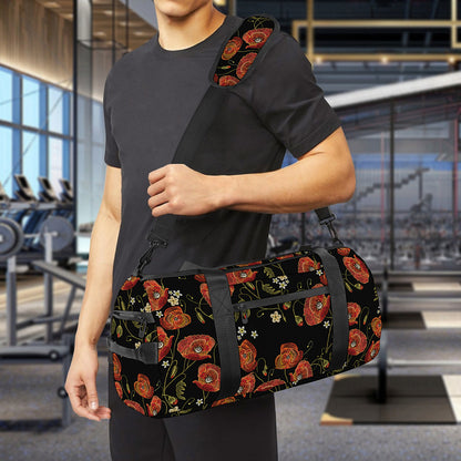 Embroidery Poppy Pattern Print Gym Bag