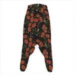 Embroidery Poppy Pattern Print Hammer Pants