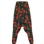 Embroidery Poppy Pattern Print Hammer Pants