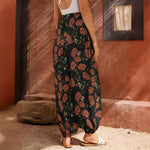 Embroidery Poppy Pattern Print Harem Pants