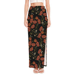 Embroidery Poppy Pattern Print High Slit Maxi Skirt