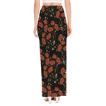 Embroidery Poppy Pattern Print High Slit Maxi Skirt