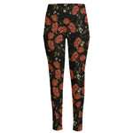 Embroidery Poppy Pattern Print High-Waisted Pocket Leggings