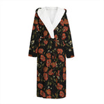 Embroidery Poppy Pattern Print Hooded Bathrobe