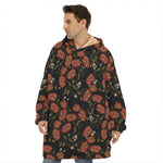 Embroidery Poppy Pattern Print Hoodie Blanket