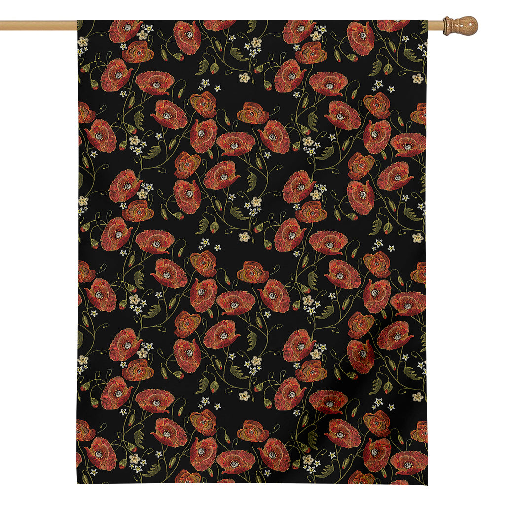 Embroidery Poppy Pattern Print House Flag