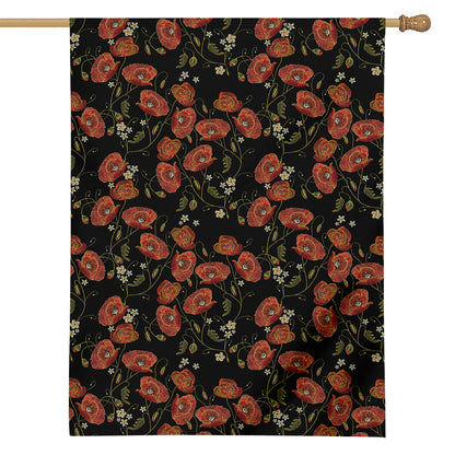 Embroidery Poppy Pattern Print House Flag