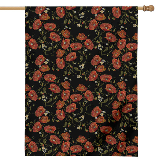 Embroidery Poppy Pattern Print House Flag