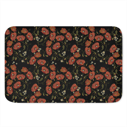 Embroidery Poppy Pattern Print Indoor Door Mat