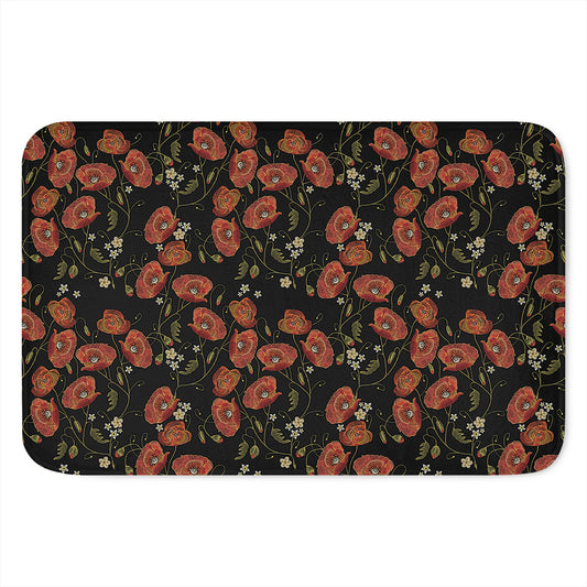Embroidery Poppy Pattern Print Indoor Door Mat