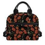 Embroidery Poppy Pattern Print Insulated Lunch Bag