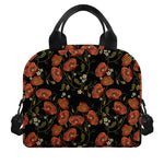Embroidery Poppy Pattern Print Insulated Lunch Bag