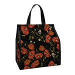 Embroidery Poppy Pattern Print Insulated Lunch Tote