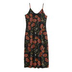 Embroidery Poppy Pattern Print Jersey Midi Cami Dress