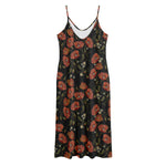 Embroidery Poppy Pattern Print Jersey Midi Cami Dress