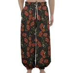 Embroidery Poppy Pattern Print Lantern Pants