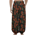 Embroidery Poppy Pattern Print Lantern Pants