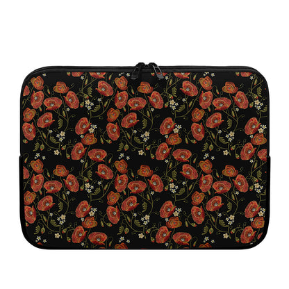 Embroidery Poppy Pattern Print Laptop Sleeve