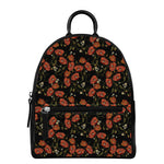 Embroidery Poppy Pattern Print Leather Backpack